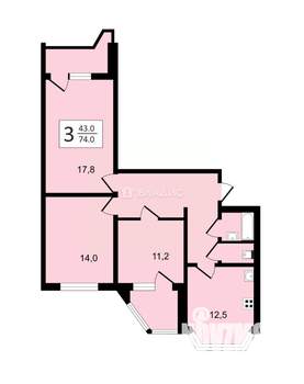 3-к квартира, вторичка, 74м2, 7/17 этаж