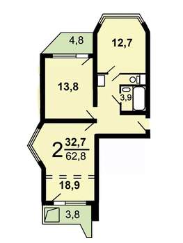 2-к квартира, вторичка, 63м2, 5/17 этаж