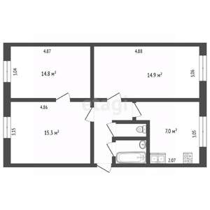 3-к квартира, вторичка, 59м2, 1/5 этаж