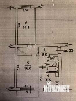 2-к квартира, вторичка, 45м2, 5/5 этаж