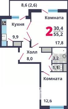 Студия квартира, сданный дом, 55м2, 14/17 этаж