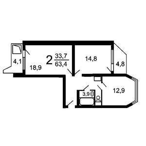 2-к квартира, вторичка, 60м2, 11/19 этаж