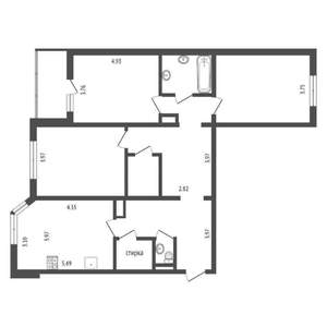 3-к квартира, вторичка, 77м2, 10/17 этаж