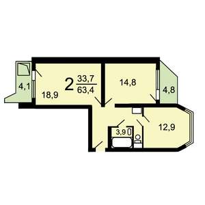 2-к квартира, вторичка, 60м2, 16/17 этаж