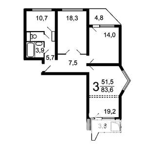 3-к квартира, вторичка, 83м2, 10/17 этаж