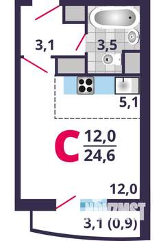 Студия квартира, сданный дом, 25м2, 2/17 этаж
