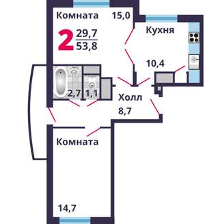 Студия квартира, сданный дом, 54м2, 11/17 этаж