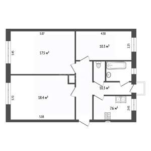 3-к квартира, вторичка, 69м2, 2/4 этаж