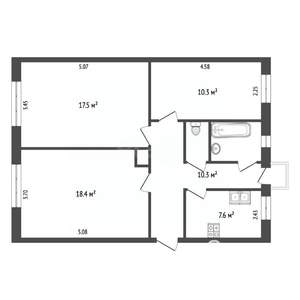 3-к квартира, вторичка, 69м2, 2/4 этаж