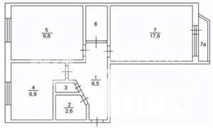 2-к квартира, вторичка, 45м2, 5/5 этаж