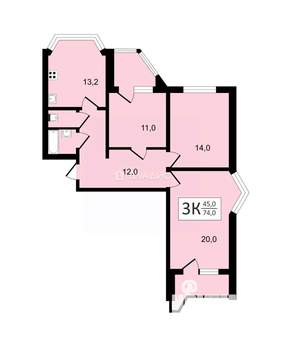 3-к квартира, вторичка, 74м2, 15/17 этаж