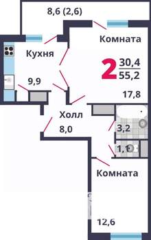 Студия квартира, сданный дом, 55м2, 12/17 этаж