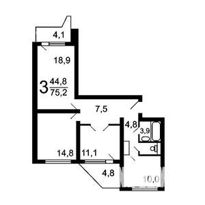 3-к квартира, вторичка, 76м2, 10/17 этаж
