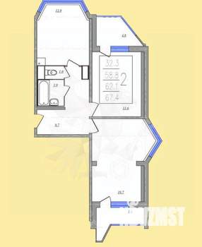 2-к квартира, вторичка, 67м2, 14/17 этаж