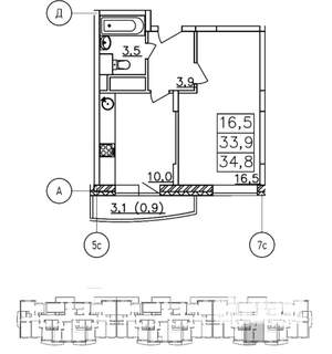 1-к квартира, вторичка, 34м2, 15/17 этаж