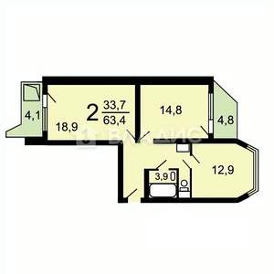 2-к квартира, вторичка, 64м2, 16/17 этаж
